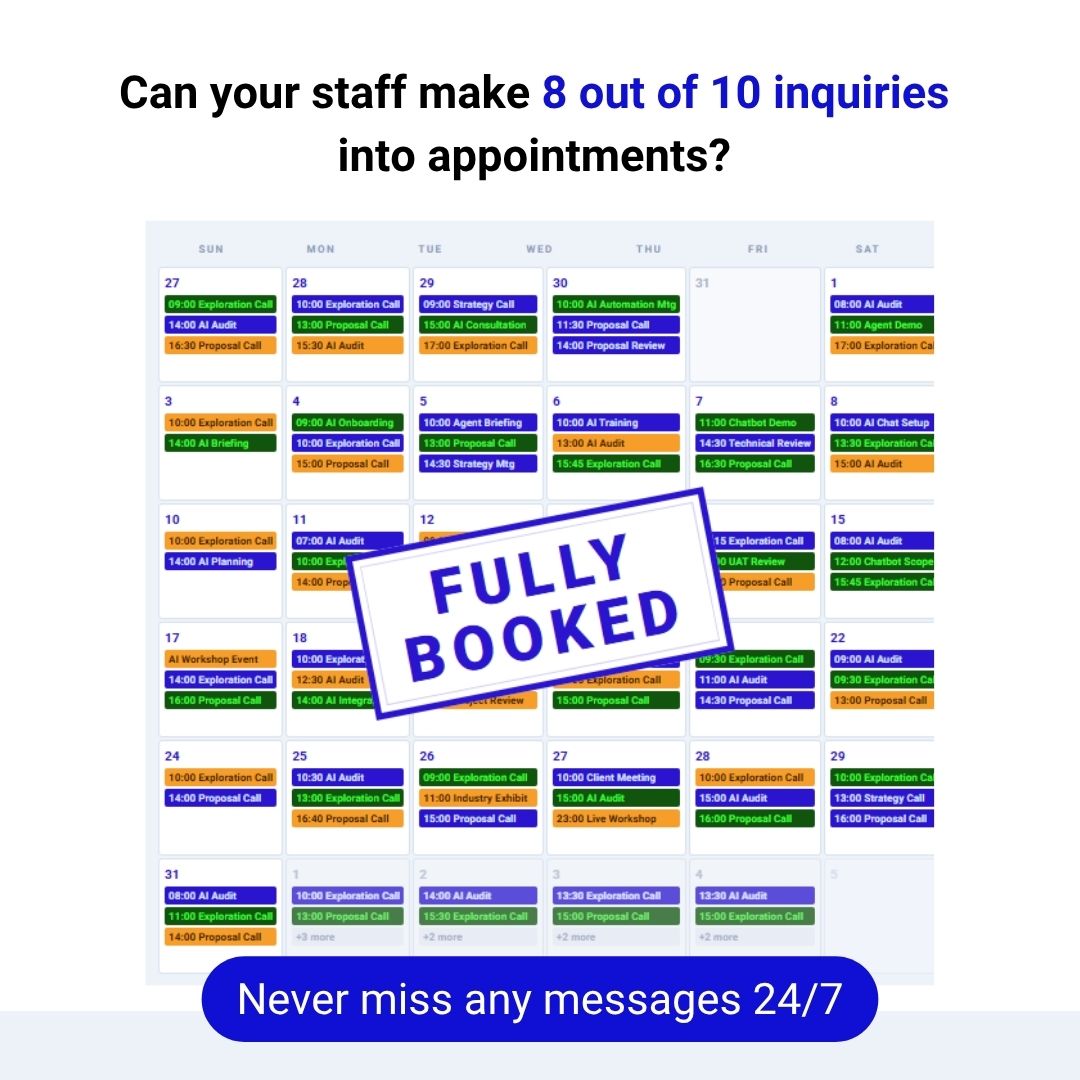 Fully booked calendar with 8 out of 10 inquiries converted to appointments