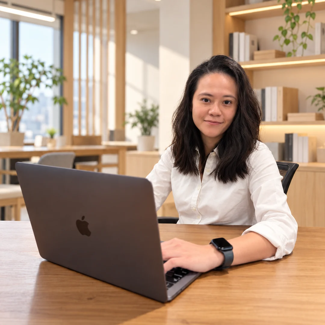 Free Ai Consultation | The Crunch Ai Agency A member of the crunch team at her laptop